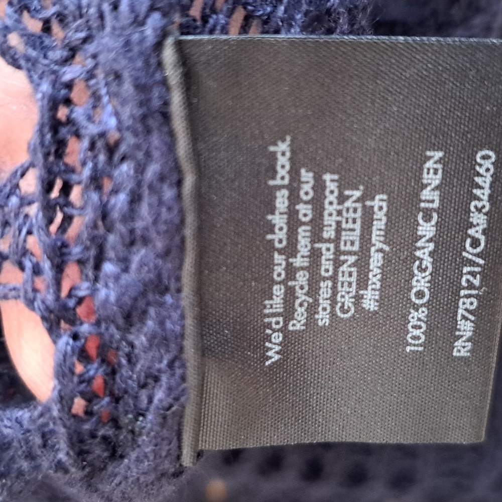 Eileen Fisher 2pc Organic Linen Navy Crocheted Sweater  & Silk Sleeveless S  NEW - Picture 8 of 10